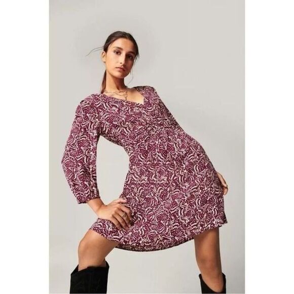 BA&SH Lia Pleated Printed Crepe mini dress size 6 - Picture 3 of 12